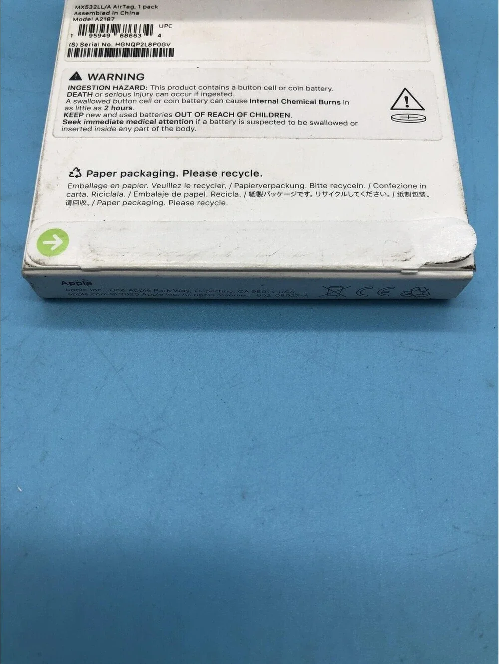 Apple AirTag Bluetooth Tracker White MX532LL/A A2187 1 Pack Wireless IOS Find My